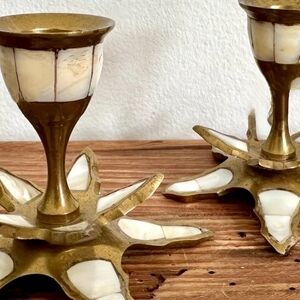 Elegant Brass and Cream Candle Holders